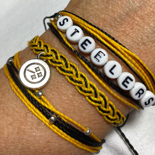 STEELERS Football Charm Bracelet, Steelers Jewelry, Pittsburgh Charm Bracelet, Pura Vida Style Bracelet, Steelers Girl