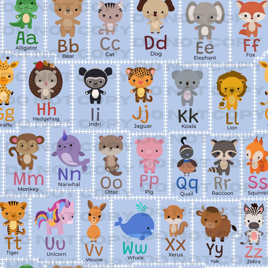 Cute Animal Alphabet ABC Patchwork Seamless 12x12 Digital Background ...
