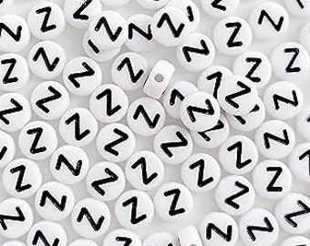 100 Letter Z 7mm Acrylic Round White Alphabet Letter Beads