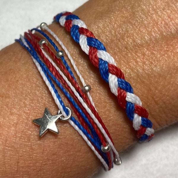 Red White and Blue Bracelet Set, Pura Vida Style, Independence Day, Merica, July 4th, Patriotic Jewelry, Olympics, Team USA
