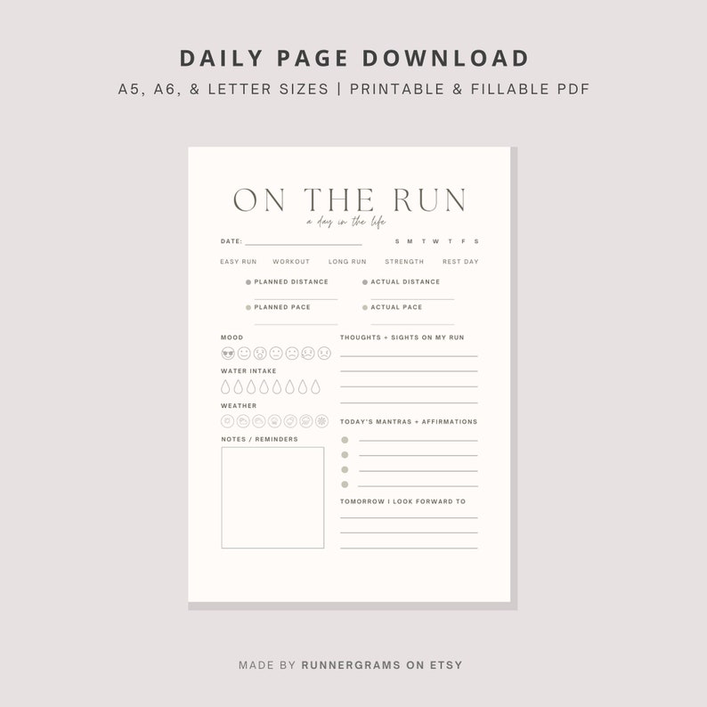 Printable Running Journal Printable Running Planner Instant Etsy
