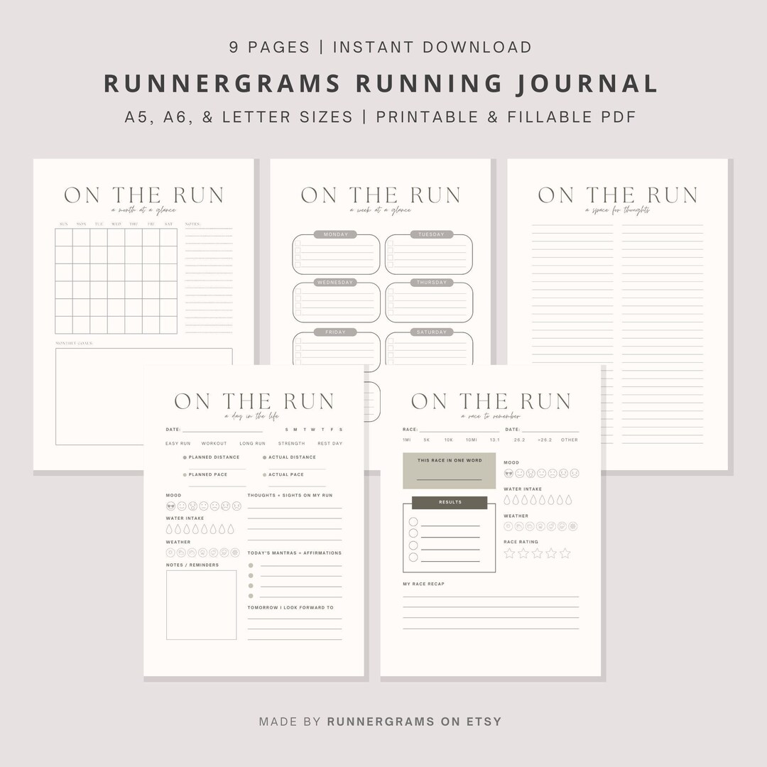 Printable Running Journal Printable Running Planner Instant Etsy