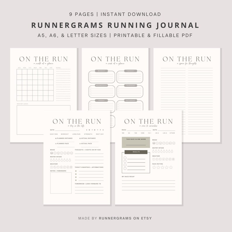 Printable Running Journal Printable Running Planner Instant - Etsy