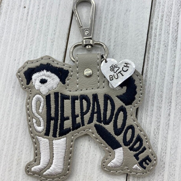 Sheepadoodle Embroidered Key Fob, Birthday Gift for Special Dog Lover Friend, personalized handmade doodle keychain for best friend