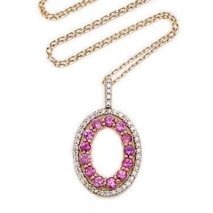 Designer piece, 14k solid gold, feminine pink sapphire and pave diamonds necklace