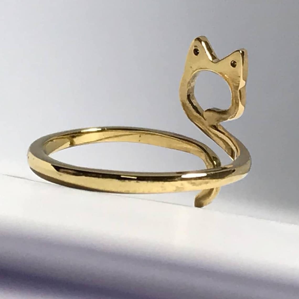 14k Solid Gold Cat Ring, 14k Gold Cat With Diamonds Ring, 14k Gold With