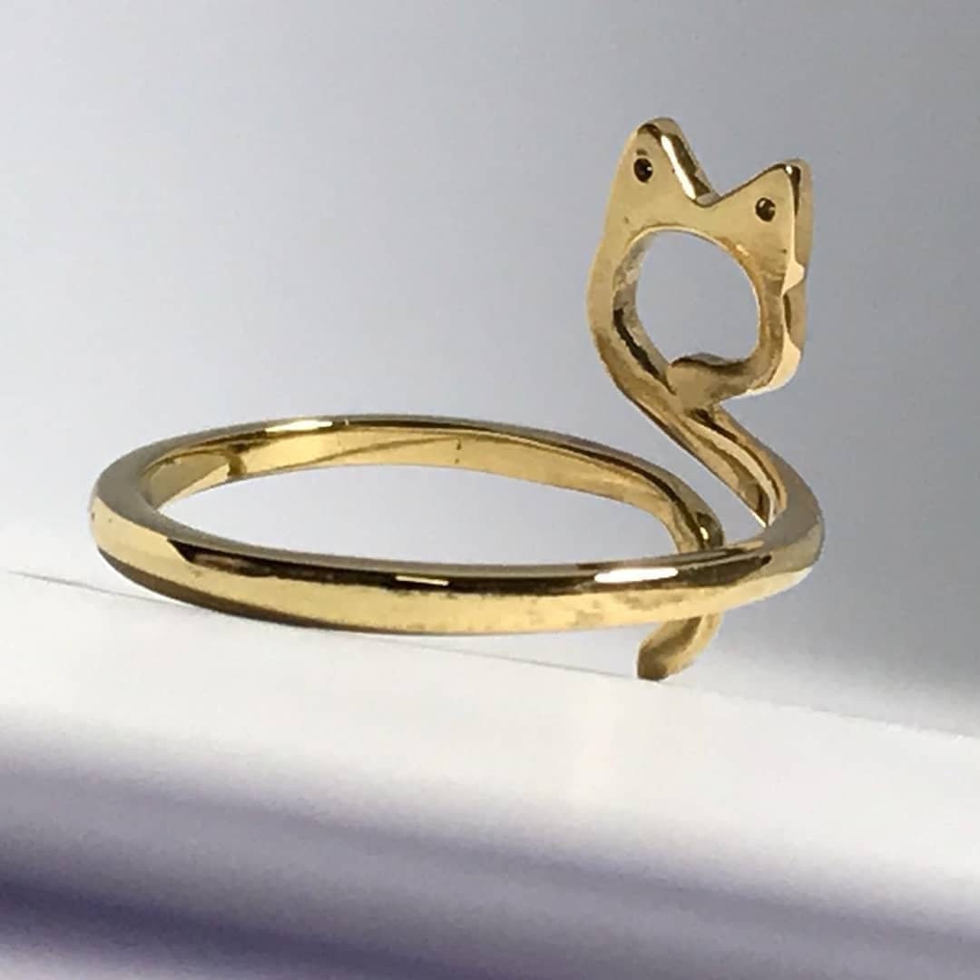 14k Solid Gold Cat Ring, 14k Gold Cat With Diamonds Ring, 14k Gold With