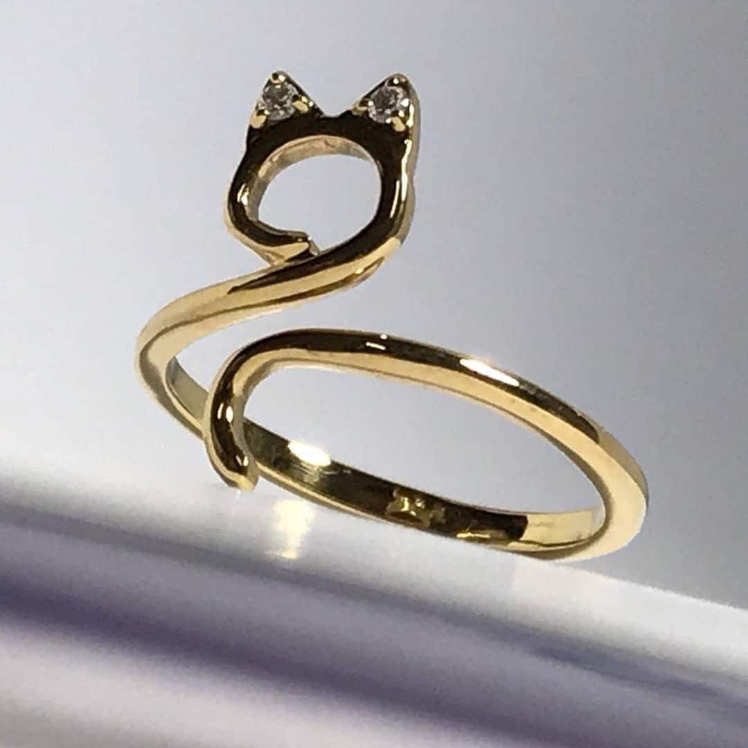 14k Solid Gold Cat Ring, 14k Gold Cat With Diamonds Ring, 14k Gold With