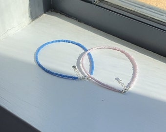 Beaded Anklet set For Girls And Women, Beaded Jewellery, Hand Made Jewellery, Anklet, Seed Bead Anklet, Adjustable Anklet, blue and pink