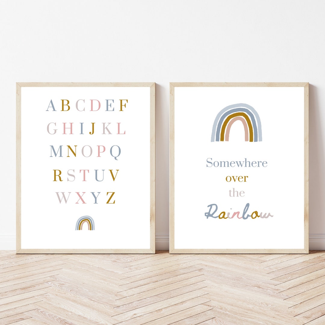 Set of 2 alphabet Printable Kids Nursery Wall Art Rainbow Wall Art Boho ...