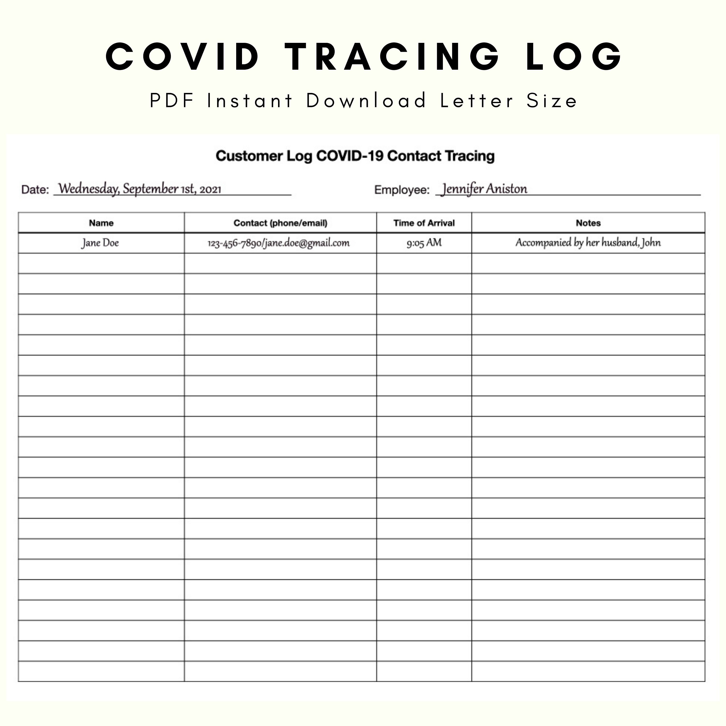 Covid 19 Tracing Sheet Customer Log Instant Printout US Etsy
