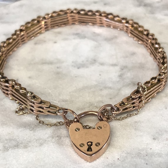 Vintage Rose Gold Gate Bracelet with Heart Padlock