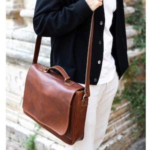 Borsa a tracolla in pelle artigianale / Made in Italy / Borsa a tracolla da uomo e da donna / Borsa da ufficio / Cartella in pelle /