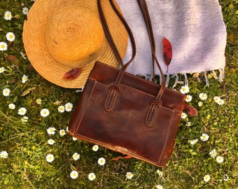 leather bag - Tote leather bag - shoulder bag - brown leather bag - leather purse