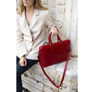 Leder Laptoptasche, rote Ledertasche, Umhängetasche aus italienischem Leder, Damen Reisetasche Laptop und Ipad Taschenzubehör, Businesstasche, Arbeitstasche