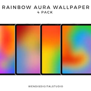 Rainbow Aura Wallpaper Pack – 4 Aesthetic Digital Backgrounds for iPad, MacBook & iPhone | Dreamy Abstract Wallpapers | Instant Download