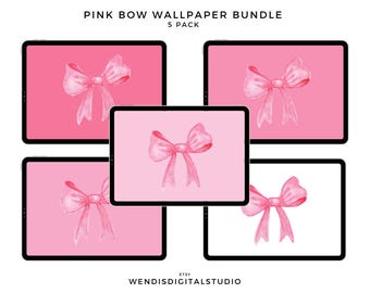 Pink Bow Desktop Wallpaper: 5-Pack Pastel Backgrounds (Digital Download)