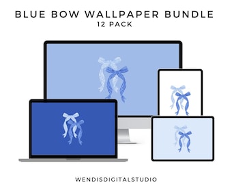 Blue Bow Wallpaper Pack – Phone, Tablet & Desktop Backgrounds (Digital Download)