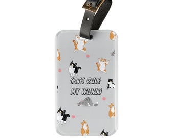 Funny Travel Cats Rule My World Luggage Tag