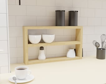 Drewniany rustykalny stojak przyprawy | Półka na przyprawy | Przechowywanie w kuchni | Półka na olejki eteryczne na ścianę Wiele rozmiarów