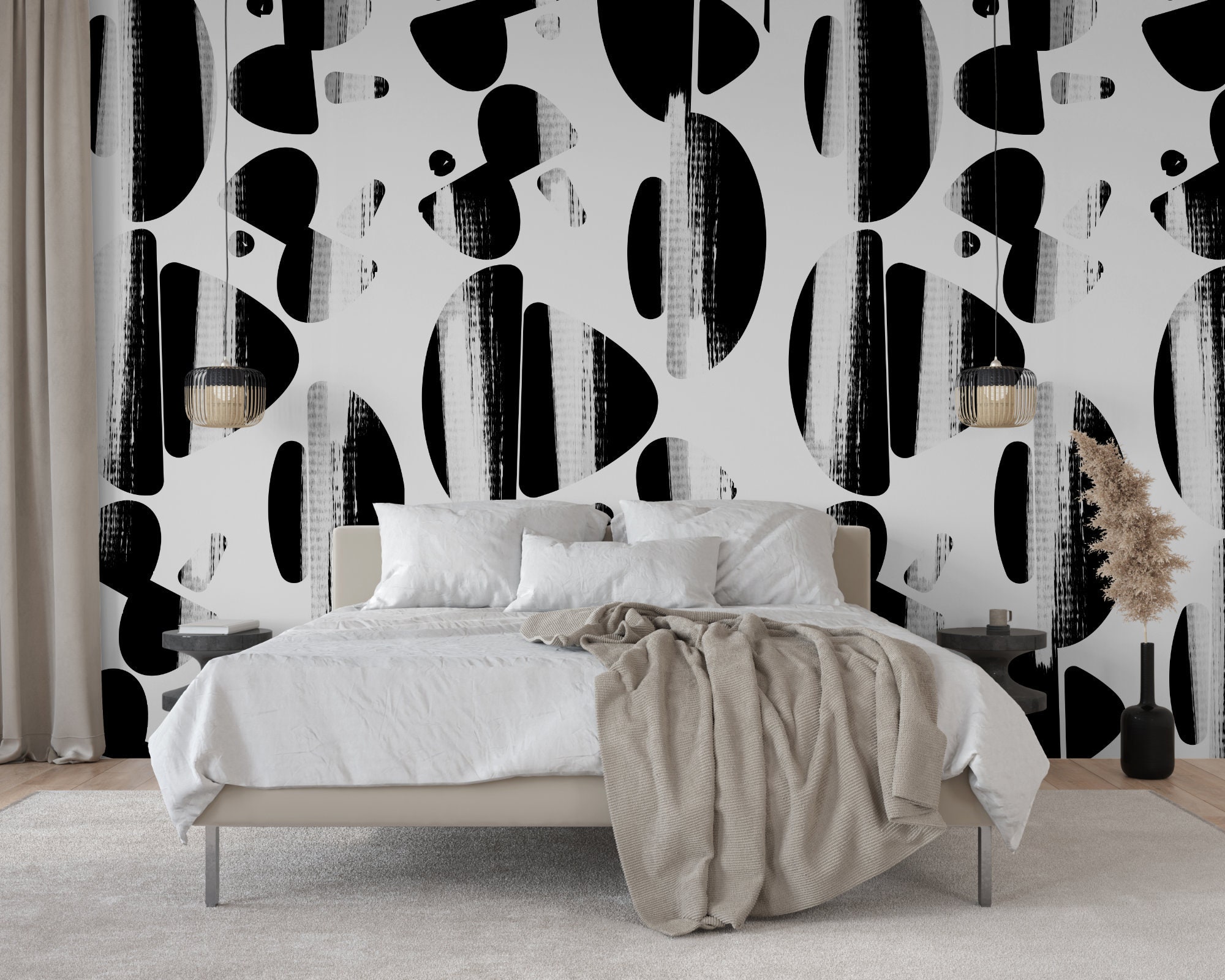 Mid century Wallpaper Black and white peel and stick Etsy