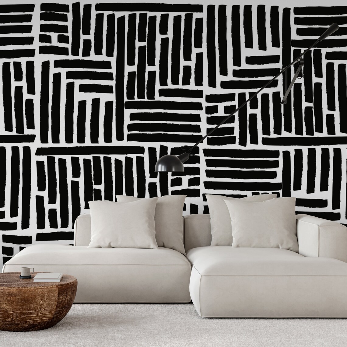 Mudcloth Wallpaper Painted Stripes Black and White Mud Cloth | Etsy