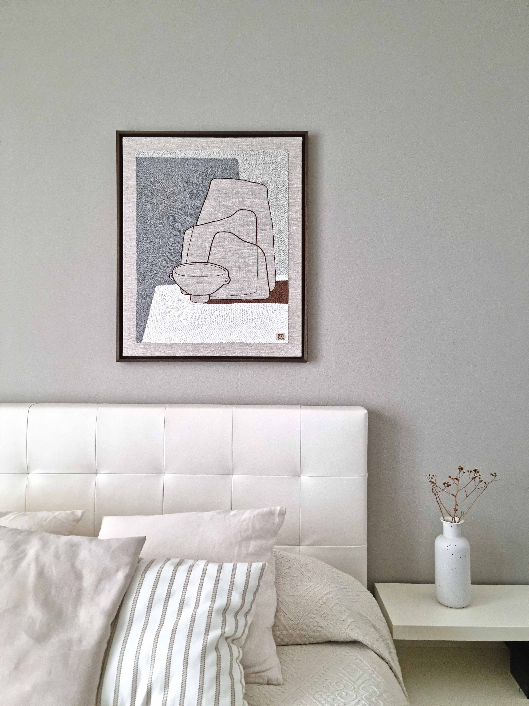 Vase Composition I'24, Large Framed Textile Art, Textile Wall Hanging