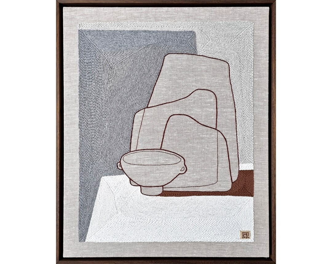 Vase Composition I'24, Large Framed Textile Art, Textile Wall Hanging