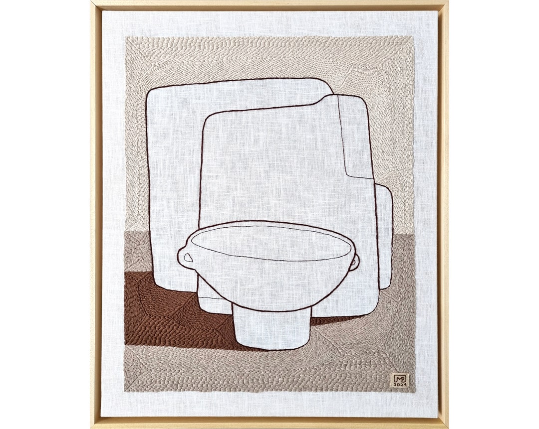 Vase Composition II24, Large Framed Textile Art, Textile Wall Hanging