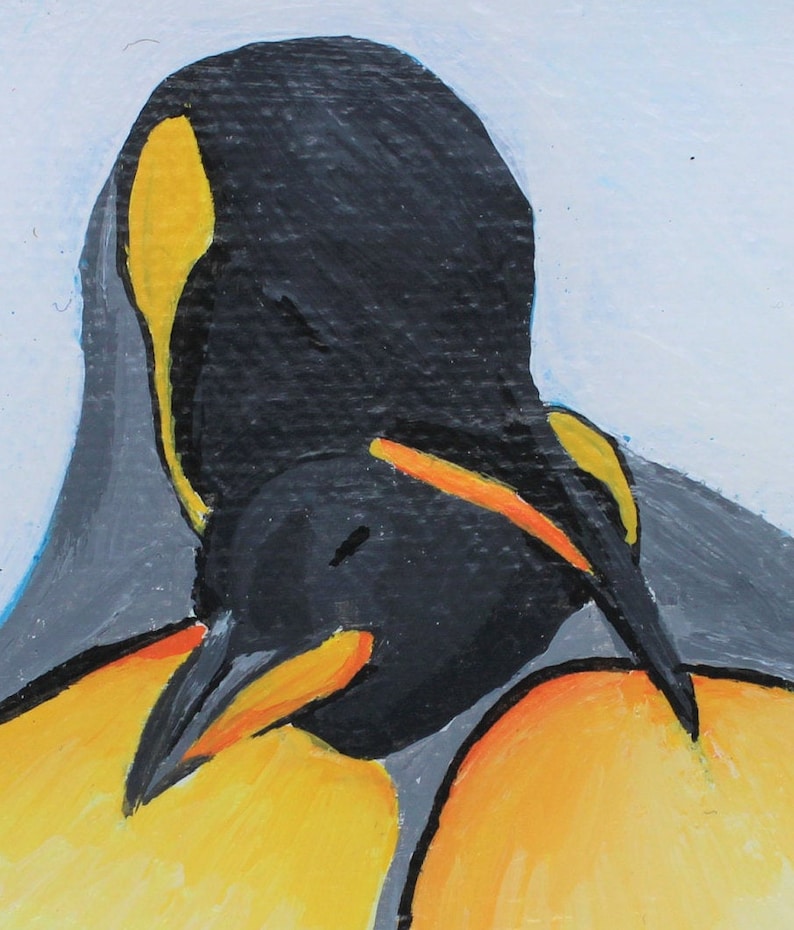 Cuddling Penguins Mini Canvas Acrylic Painting
