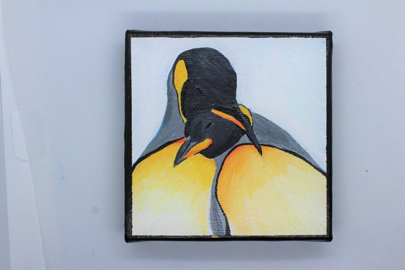 Cuddling Penguins Mini Canvas Acrylic Painting