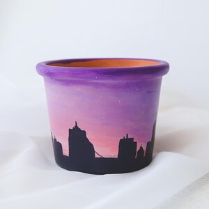 Minneapolis Skyline Sunset Pot Hand Painted Terracotta Pot with Drainage Hole Succulent Pot Indoor Planter Ready to Ship image 1