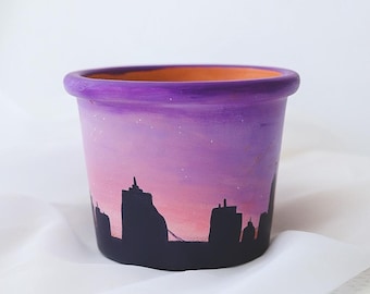 Minneapolis Skyline Sunset Pot | Hand Painted Terracotta Pot with Drainage Hole | Succulent Pot | Indoor Planter | Ready to Ship