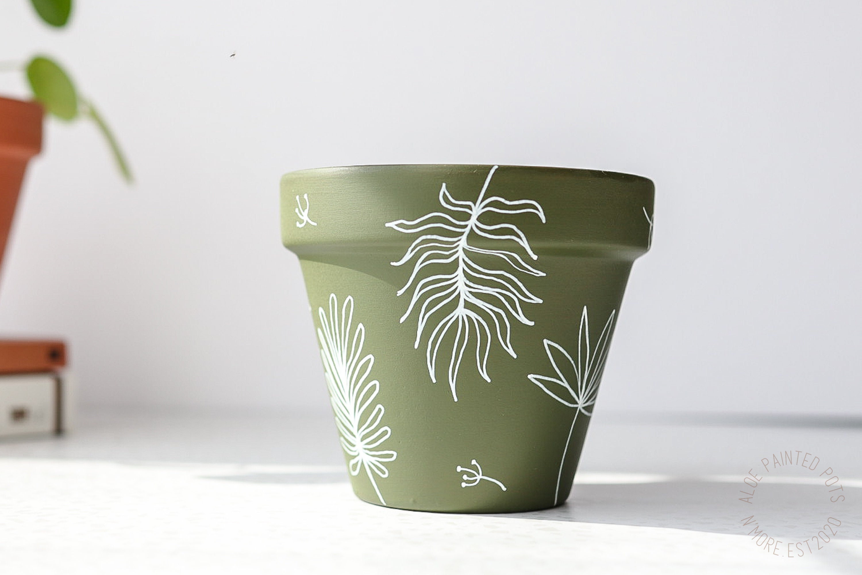 floral plant accessories plants garden Hand painted terracotta pot with