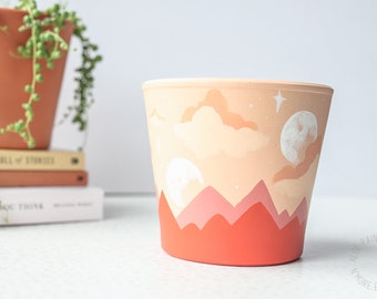 Lunar Blush Pot | Harmony Collection Handpainted Terracotta Pot with Drainage Hole | Saucers available only for tapered pots | Ready to Ship