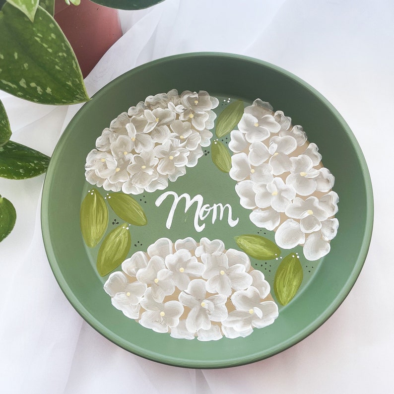 Hydrangea Mom Saucer Tray for Jewelries and Accessories, Mother's Day Gift, Jewelry Dish, Trinket Dish, Catch All Tray, Decor Tray image 1