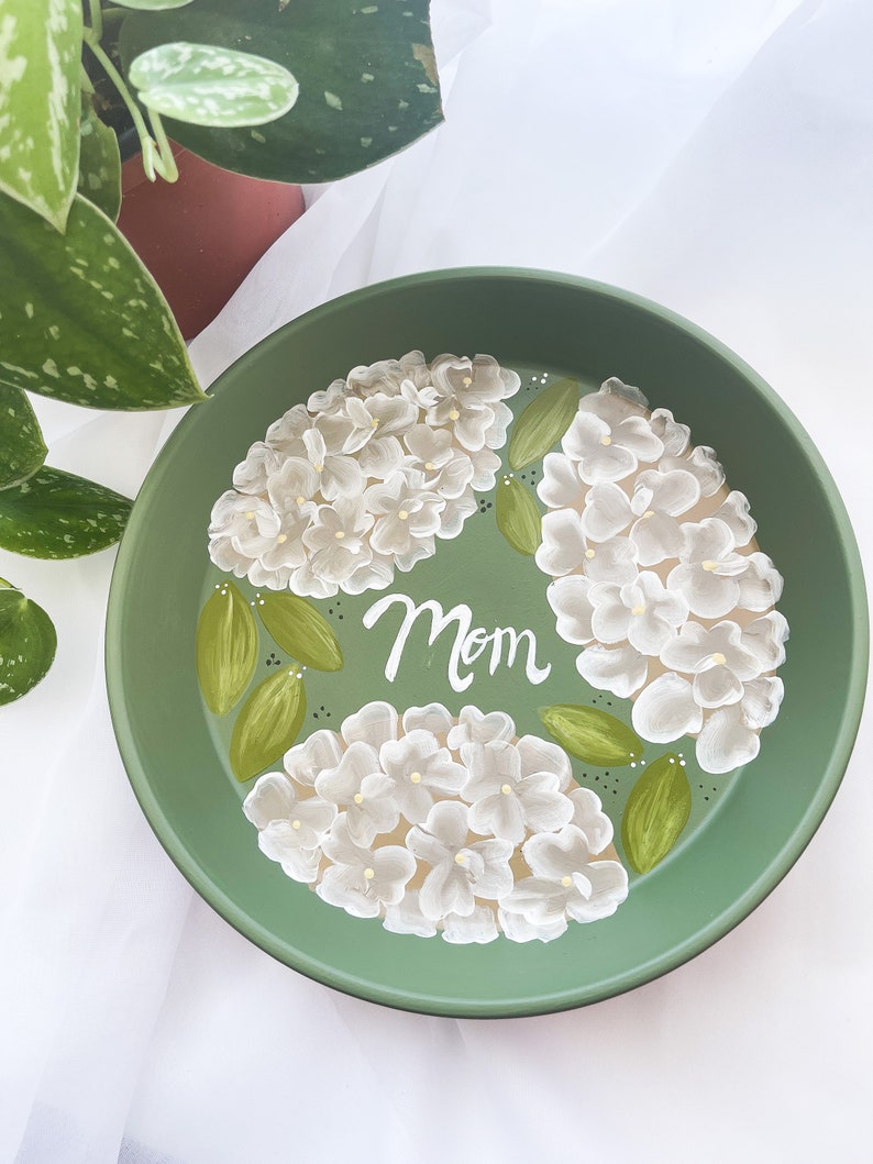 Hydrangea Mom Saucer Tray for Jewelries and Accessories, Mother's Day Gift, Jewelry Dish, Trinket Dish, Catch All Tray, Decor Tray image 3