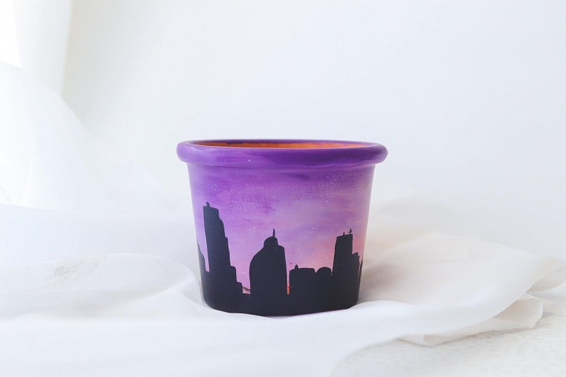 Minneapolis Skyline Sunset Pot Hand Painted Terracotta Pot with Drainage Hole Succulent Pot Indoor Planter Ready to Ship image 4