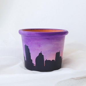 Minneapolis Skyline Sunset Pot Hand Painted Terracotta Pot with Drainage Hole Succulent Pot Indoor Planter Ready to Ship image 3