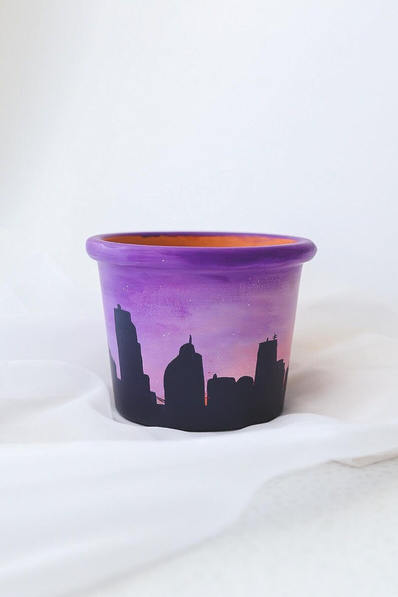 Minneapolis Skyline Sunset Pot Hand Painted Terracotta Pot with Drainage Hole Succulent Pot Indoor Planter Ready to Ship image 3