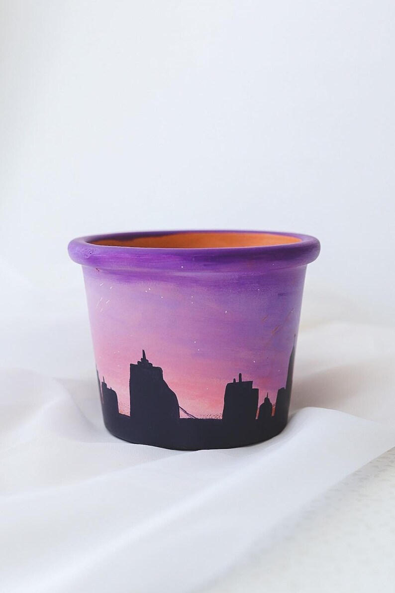Minneapolis Skyline Sunset Pot Hand Painted Terracotta Pot with Drainage Hole Succulent Pot Indoor Planter Ready to Ship image 1