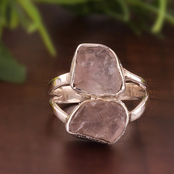 Natural Rose Quartz Ring, Raw Rose Quartz Ring, 925 Sterling Silver Ring, Healing Crystal Ring Uncut Gemstone Ring, Crystal Raw Stone Ring