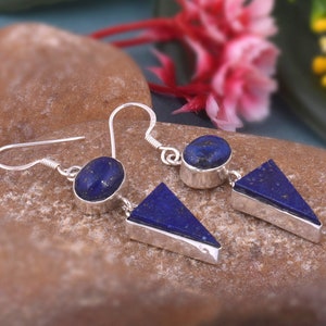 Lapis Lazuli Earrings, Sterling Silver Lapis Earrings, Unique Stones, Navy Blue Gemstone Jewelry, Dangle & Drop Earrings, Gift For Her