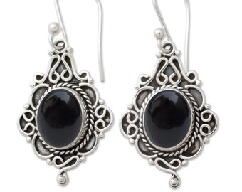 Black Onyx Silver Earrings - 925 Sterling Silver Earrings - Designer Oval Gemstone Earrings - Handmade Silver Earrings -Earring Gift For Her