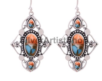 Oyster Copper Turquoise Earrings, 925 Sterling Silver Earrings, Turquoise Earrings, Gemstone Earrings, Handmade Earrings, Earrings For Gift
