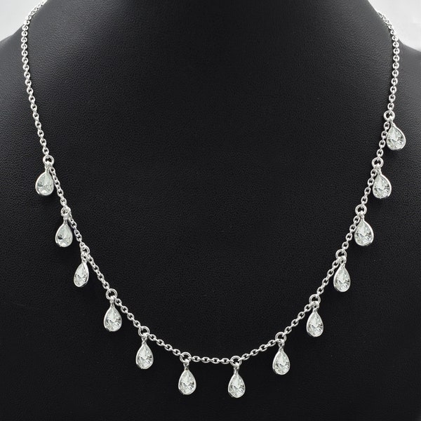 Diamond Wedding Necklace, Bridesmaid Gift, Layered Choker Lariat CZ Necklace,Pear Shaped CZ Necklace, Bridal Jewelry,Dainty Necklace For Her