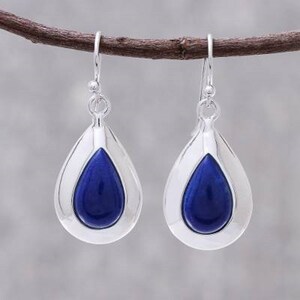 Lapis Lazuli Earring, Gemstone Earring, 925 Sterling Silver Earring, Dangle Drop Earring, Pear Gemstone, Gift For Mom, Gift For Wife