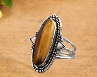 Tiger Eye Ring 925 Sterling Silver Ring Healing Stone One of a kind Ring Tiger Eye Jewelry For Women Solid Silver Handmade Designer Ring