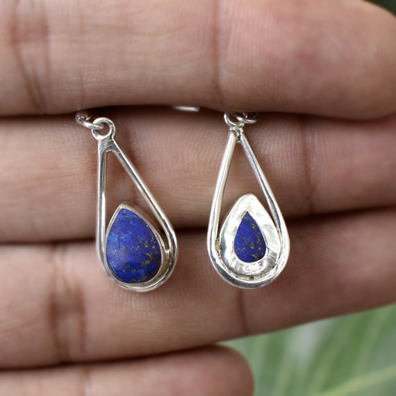 Lapis Lazuli Earrings Lapis Lazuli Pear Gemstone 925 Solid