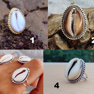 Cowrie Shell Ring, Stone Ring, 925 Sterling Silver, Women Ring, Dainty Ring, Natural Shell, Gemstone Ring, Statement Ring, Cowrie Jewelry